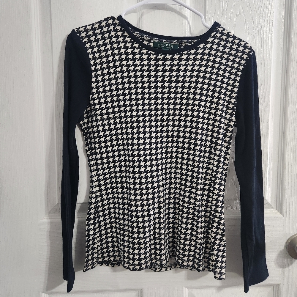 Lauren Ralph Lauren houndstooth cotton blouse classic old money propper medium